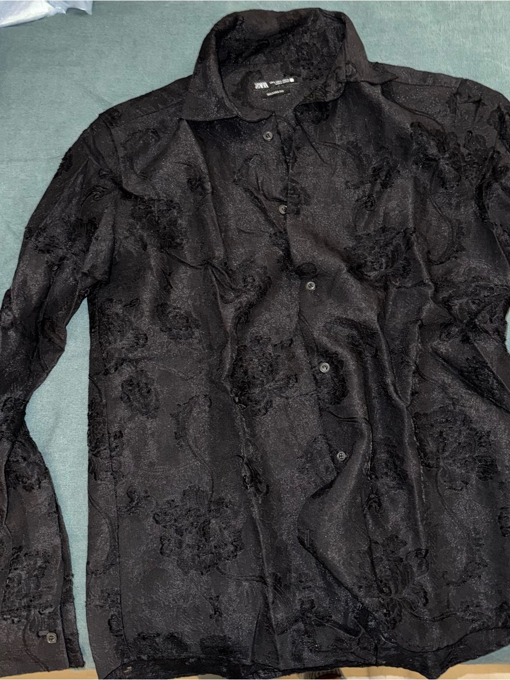Zara Black Floral-Textured Dress Shirt